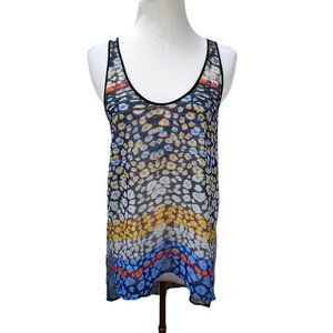 New Clover Canyon Long Print Chiffon Sleeveless Top Tunic Silver Contrast